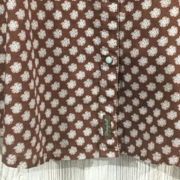 Wrangle Brown Turquoise Flower Print Western Yoke Snap Closure Cotton Blouse XXL - Picture 3 of 8